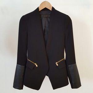 Zara | Black Blazer with Faux leather cuffs (M)
